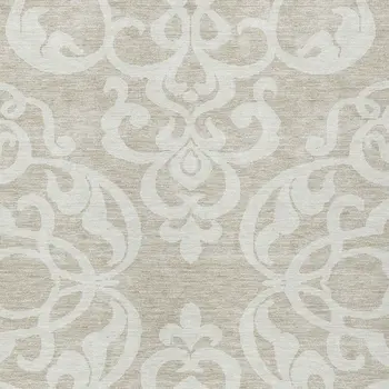 10' X 14' Beige And Ivory Damask Washable Indoor Outdoor Area Rug