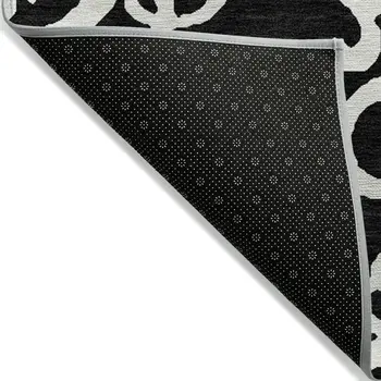 3' X 5' Black And Ivory Damask Washable Indoor Outdoor Area Rug