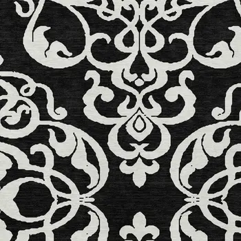 3' X 5' Black And Ivory Damask Washable Indoor Outdoor Area Rug