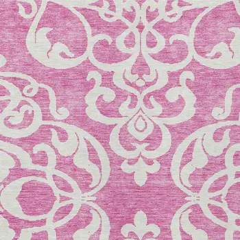 3' X 5' Blush And Ivory Damask Washable Indoor Outdoor Area Rug