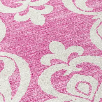 8' Blush And Ivory Round Damask Washable Indoor Outdoor Area Rug