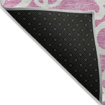 9' X 12' Blush And Ivory Damask Washable Indoor Outdoor Area Rug