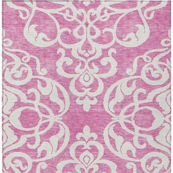10' X 14' Blush And Ivory Damask Washable Indoor Outdoor Area Rug