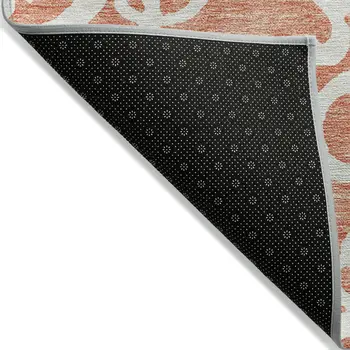 9' X 12' Coral And Ivory Damask Washable Indoor Outdoor Area Rug
