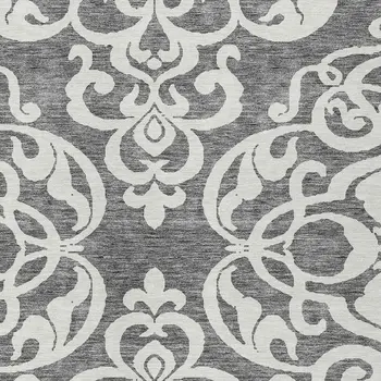 5' X 8' Gray And Ivory Damask Washable Indoor Outdoor Area Rug