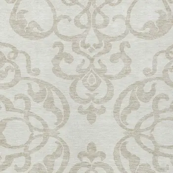 3' X 5' Ivory And Beige Damask Washable Indoor Outdoor Area Rug