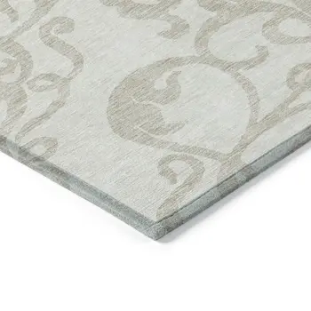 5' X 8' Ivory And Beige Damask Washable Indoor Outdoor Area Rug