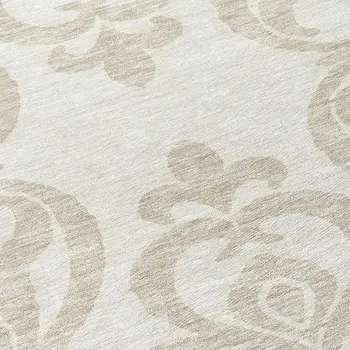 8' Ivory And Beige Round Damask Washable Indoor Outdoor Area Rug