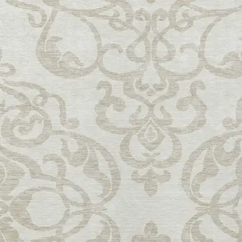 8' X 10' Ivory And Beige Damask Washable Indoor Outdoor Area Rug
