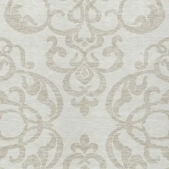 10' X 14' Ivory And Beige Damask Washable Indoor Outdoor Area Rug