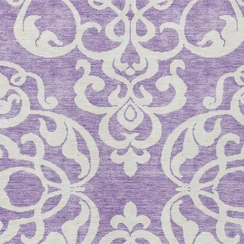 3' X 5' Purple And Ivory Damask Washable Indoor Outdoor Area Rug