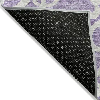 8' X 10' Purple And Ivory Damask Washable Indoor Outdoor Area Rug