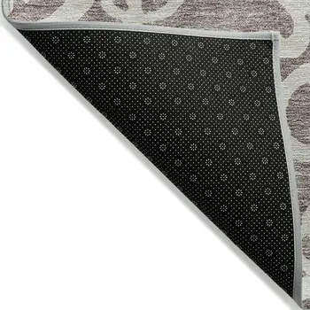 9' X 12' Taupe And Ivory Damask Washable Indoor Outdoor Area Rug