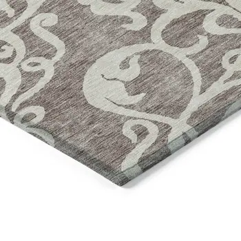 9' X 12' Taupe And Ivory Damask Washable Indoor Outdoor Area Rug