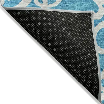 3' X 5' Turquoise And Ivory Damask Washable Indoor Outdoor Area Rug