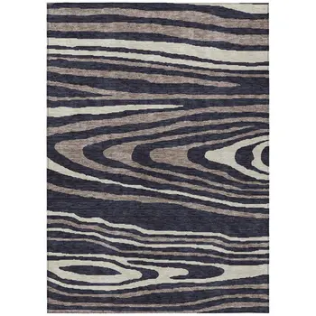3' X 5' Black Taupe And Beige Faux Bois Washable Indoor Outdoor Area Rug