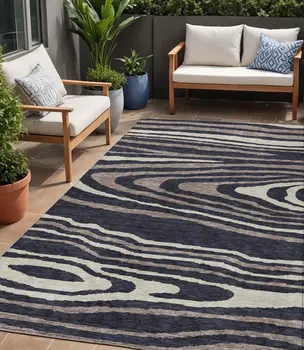 5' X 8' Black Taupe And Beige Faux Bois Washable Indoor Outdoor Area Rug