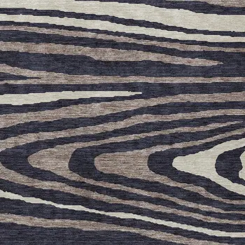 5' X 8' Black Taupe And Beige Faux Bois Washable Indoor Outdoor Area Rug