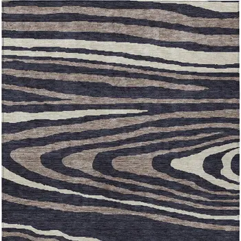 9' X 12' Black Taupe And Beige Faux Bois Washable Indoor Outdoor Area Rug
