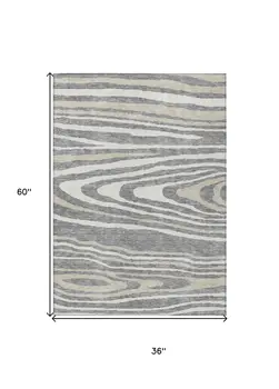 3' X 5' Gray Ivory And Beige Faux Bois Washable Indoor Outdoor Area Rug