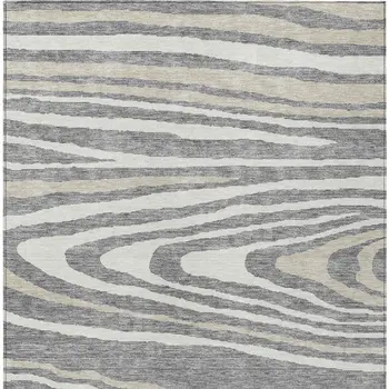 3' X 5' Gray Ivory And Beige Faux Bois Washable Indoor Outdoor Area Rug