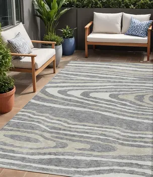 5' X 8' Gray Ivory And Beige Faux Bois Washable Indoor Outdoor Area Rug