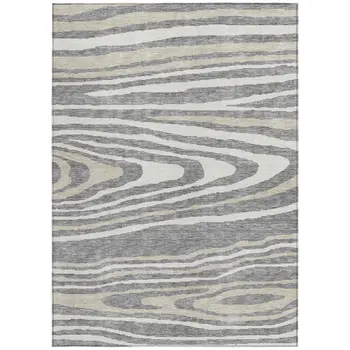 9' X 12' Gray Ivory And Beige Faux Bois Washable Indoor Outdoor Area Rug