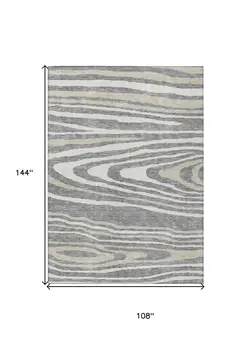9' X 12' Gray Ivory And Beige Faux Bois Washable Indoor Outdoor Area Rug