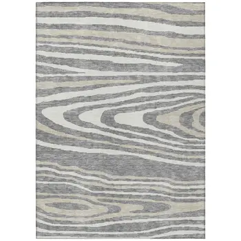 9' X 12' Gray Ivory And Beige Faux Bois Washable Indoor Outdoor Area Rug
