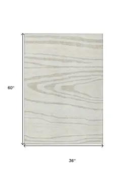 3' X 5' Ivory Beige And Taupe Faux Bois Washable Indoor Outdoor Area Rug
