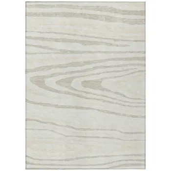 3' X 5' Ivory Beige And Taupe Faux Bois Washable Indoor Outdoor Area Rug