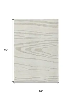 5' X 8' Ivory Beige And Taupe Faux Bois Washable Indoor Outdoor Area Rug