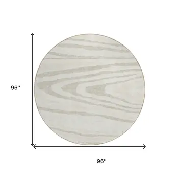 8' Ivory Beige And Taupe Round Faux Bois Washable Indoor Outdoor Area Rug