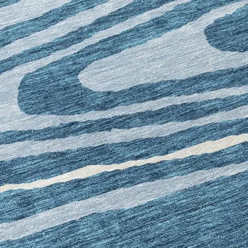 8' Navy Blue Denim Blue And Ivory Round Faux Bois Washable Indoor Outdoor Area Rug