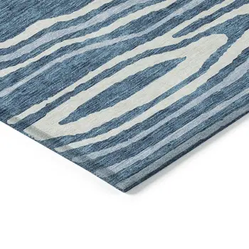 10' X 14' Navy Blue Denim Blue And Ivory Faux Bois Washable Indoor Outdoor Area Rug