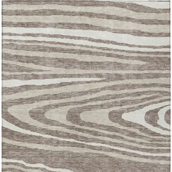 3' X 5' Taupe Ivory And Khaki Faux Bois Washable Indoor Outdoor Area Rug