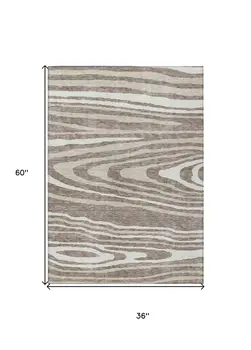 3' X 5' Taupe Ivory And Khaki Faux Bois Washable Indoor Outdoor Area Rug