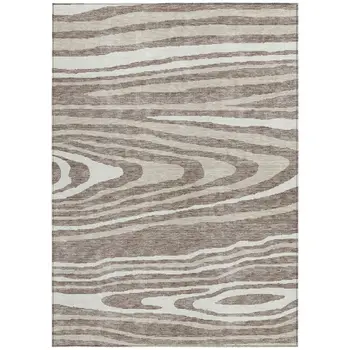 5' X 8' Taupe Ivory And Khaki Faux Bois Washable Indoor Outdoor Area Rug