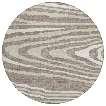 8' Taupe Ivory And Khaki Round Faux Bois Washable Indoor Outdoor Area Rug