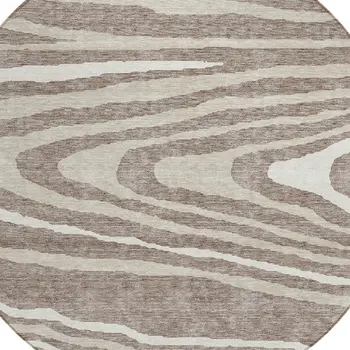 8' Taupe Ivory And Khaki Round Faux Bois Washable Indoor Outdoor Area Rug