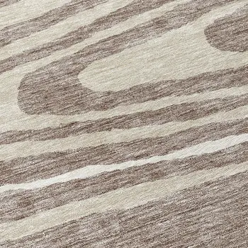 8' Taupe Ivory And Khaki Round Faux Bois Washable Indoor Outdoor Area Rug