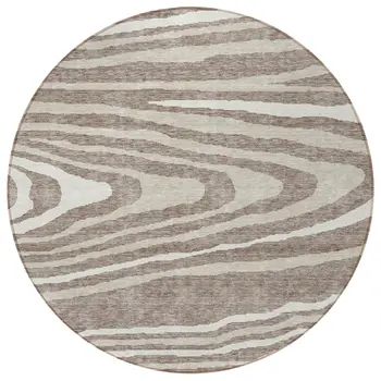 8' Taupe Ivory And Khaki Round Faux Bois Washable Indoor Outdoor Area Rug