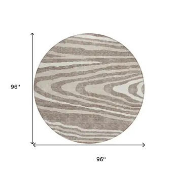 8' Taupe Ivory And Khaki Round Faux Bois Washable Indoor Outdoor Area Rug