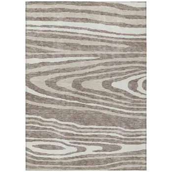 9' X 12' Taupe Ivory And Khaki Faux Bois Washable Indoor Outdoor Area Rug