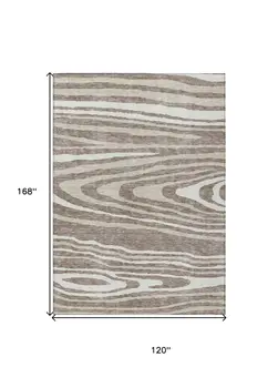 10' X 14' Taupe Ivory And Khaki Faux Bois Washable Indoor Outdoor Area Rug