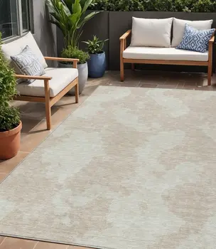 5' X 8' Beige And Ivory Abstract Washable Indoor Outdoor Area Rug
