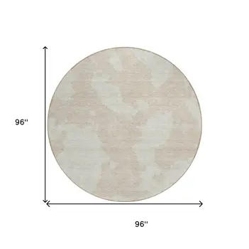 8' Beige And Ivory Round Abstract Washable Indoor Outdoor Area Rug