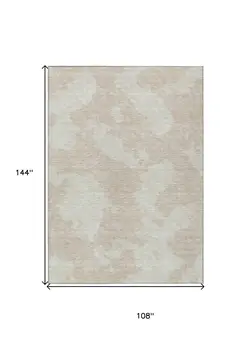 9' X 12' Beige And Ivory Abstract Washable Indoor Outdoor Area Rug