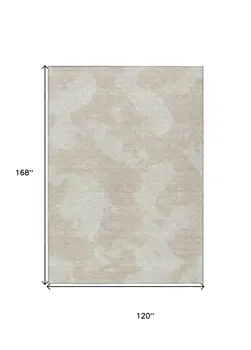 10' X 14' Beige And Ivory Abstract Washable Indoor Outdoor Area Rug