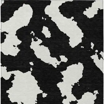 3' X 5' Black And Ivory Abstract Washable Indoor Outdoor Area Rug
